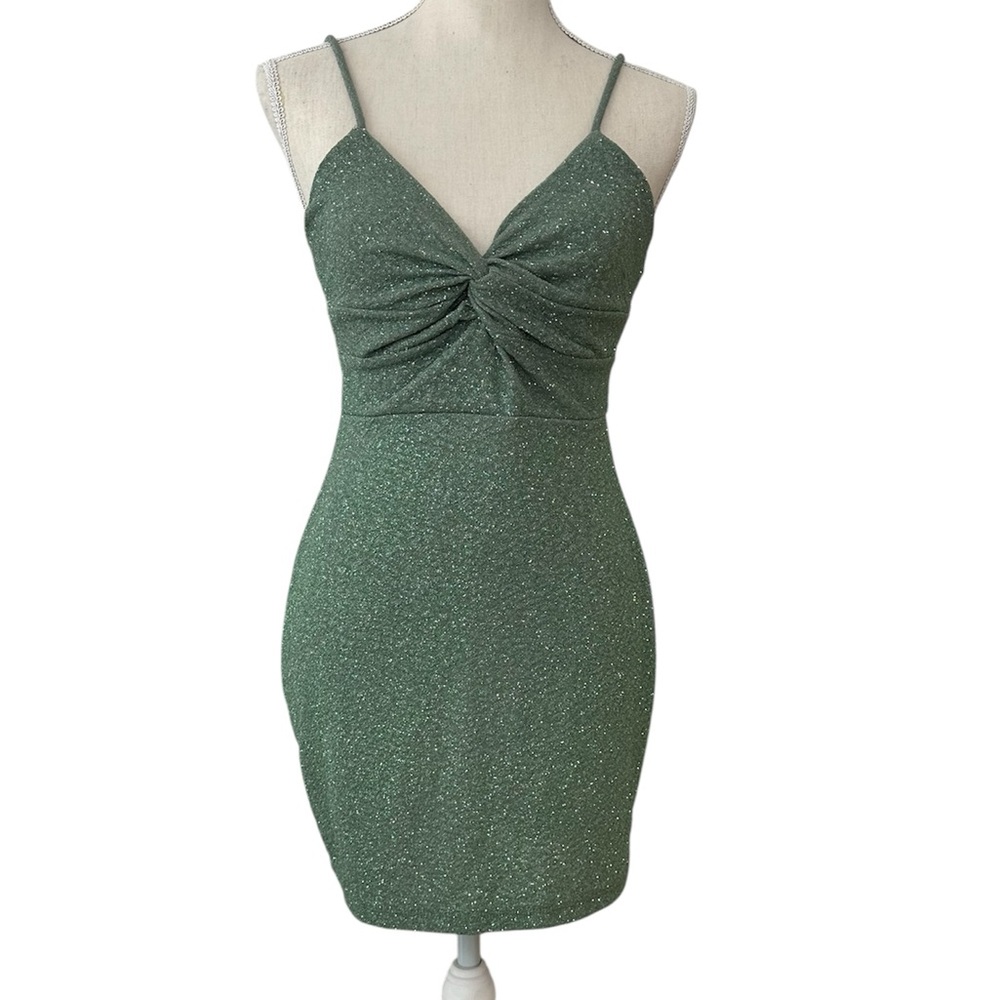 Windsor Homecoming Dress Bodycon Mini Green Sparkle Spaghetti Strap Size Medium